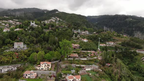 Drone footage of Monte hill over Funchal city, Madeira, Portugal