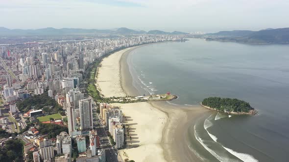 Stunning landscape of coast city of Sao Vicente state of Sao Paulo Brazil. Popular beach.