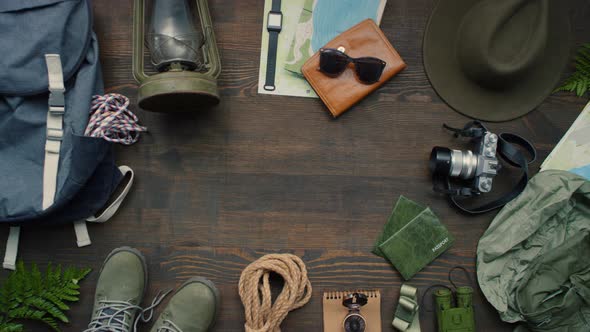 Top View of Travel Accessories Lying on Table