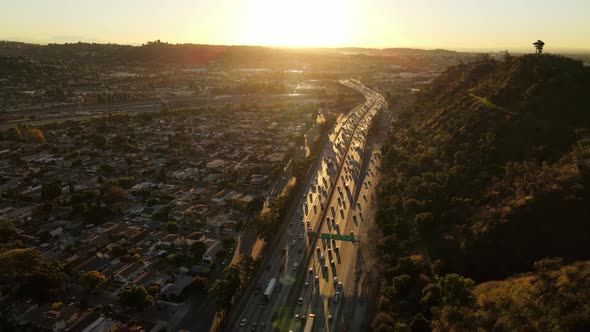 Aerial Los Angeles Freeway traffic