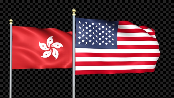 Hong Kong And United States Two Countries Flags Waving