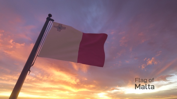 Malta Flag on a Flagpole V3