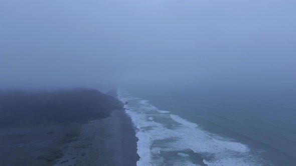 The drone flies over the coast of Humboldt Lagoons, California, USA