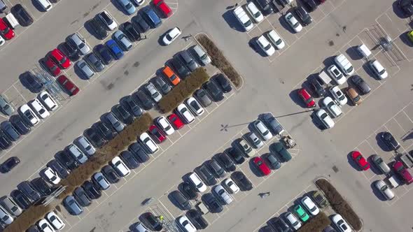 Top Aerial View of Many Cars on a Parking Lot or Sale Car Dealer Market