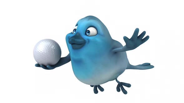 Fun 3D cartoon animation of a blue bird with alpha