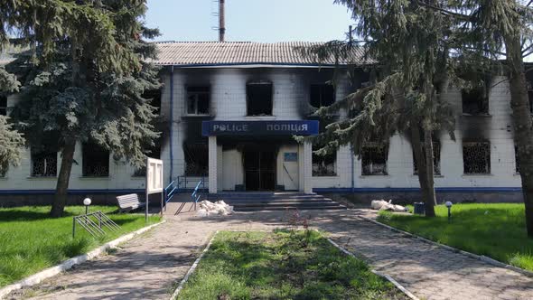 War in Ukraine  Burned Police Station in Borodyanka