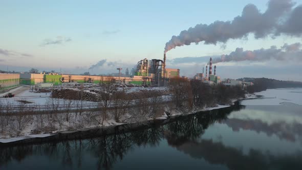 panorama of the wood processing plant woodworking industry