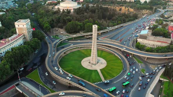 Traffic On Roundabout In Tbilisi, Georgia