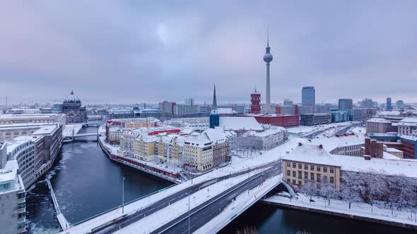 Cloudy Snowy Day Time Lapse of Berlin with Television Tower, Berlin, Germany