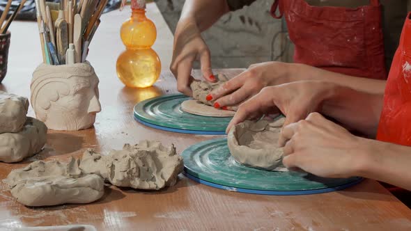 Professional Potters Working with Clay at the Ceramics Studio 1080p