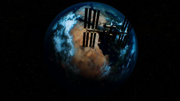 International Space Station in Outer Space Over the Planet Earth Orbit alt