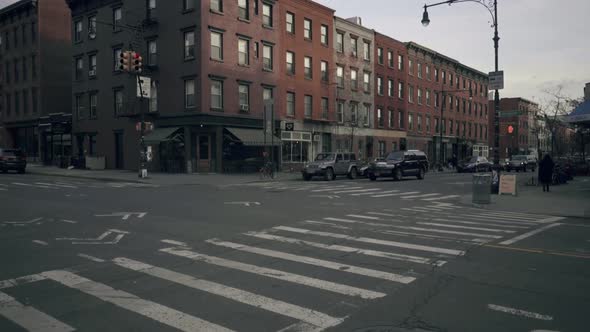 Car stop in a traffic light in greenpoint brooklyn new york