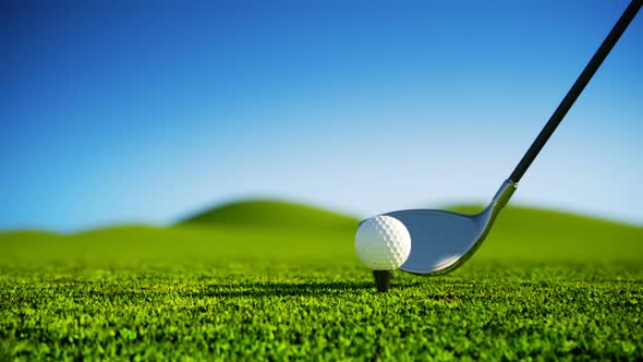 Animation of slow motion golf strike at the golf course. Natural sunlight. HD