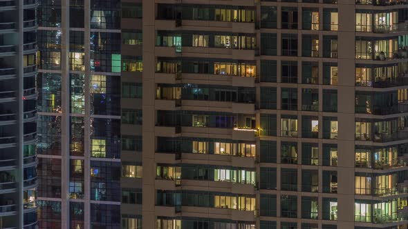 Windows Lights in Modern Office and Residential Buildings Timelapse at Night