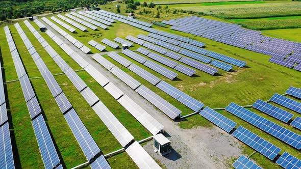 Around top view on eco electricity farm in nature