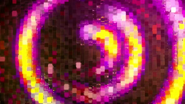 Abstract Swirl of Neon Pixels Moves Counterclockwise