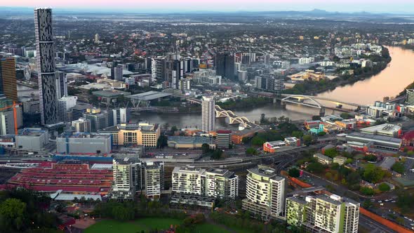 Cityscape With William Jolly Bridge And Merivale Bridge Over Brisbane River In Queensland, Australia