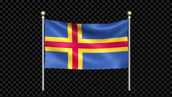 Flag Of Aland Waving In Double Pole Looped