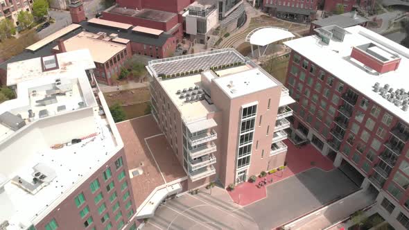 aerial drone footage of downtown Greenville, South Carolina