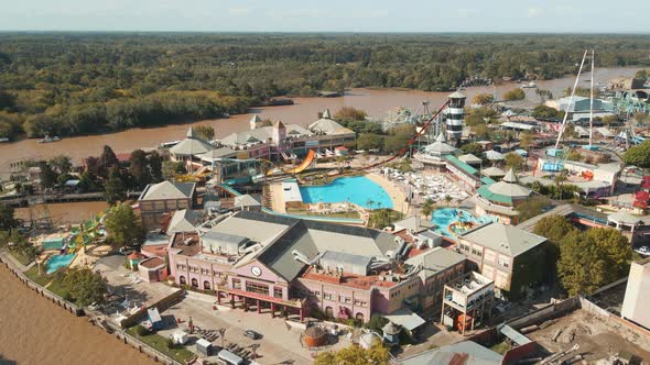 Aerial View Of Aquafan Aventura And Costa Park With A View of Lujan River - Amusement Park In Tigre,