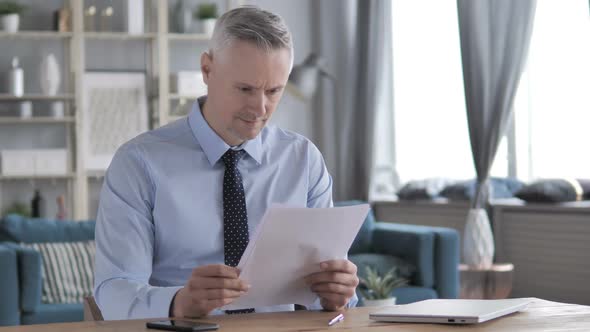 Positive Gray Hair Businessman Reading Documents Contract