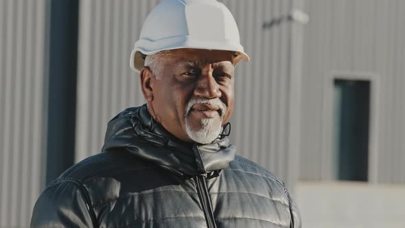 Portrait Mature African American Professional Worker Successful Builder Contractor Foreman Engineer