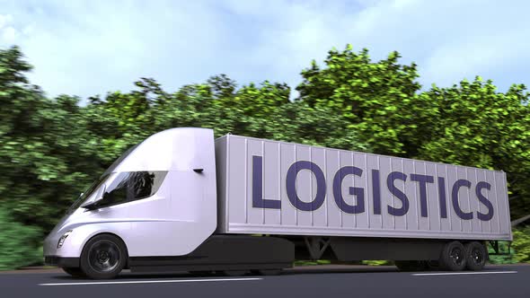 Modern Electric Semitrailer Truck with LOGISTICS Text on Side