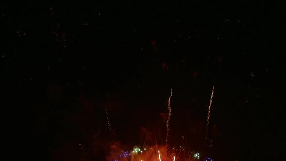 Colorful Firework display at night on sky background