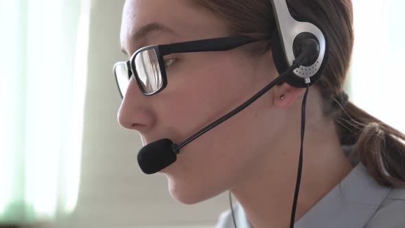 Closeup Girl Call Center Operator Sells Services