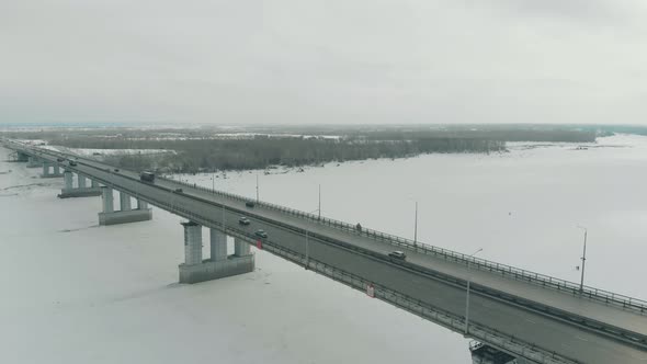 Highway for Fast Moving Vehicles Located on High Wide Bridge