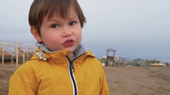 A Portrait of Cute Young Boy on the Beach