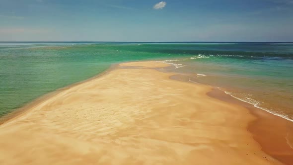 Flying Over Sandbar on Tropical Beach in Thailand