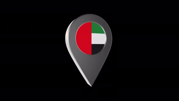 3d Animation Map Pointer With United Arab Emirates  Flag With Alpha Channel - 4K