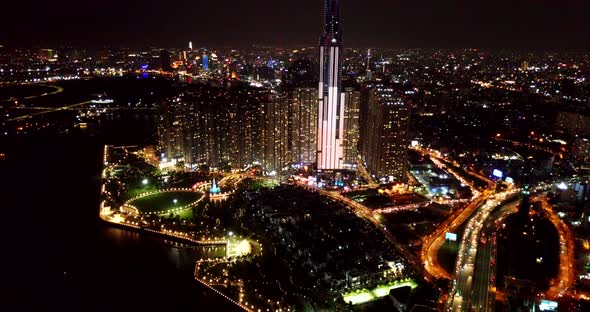 Aerial View of Vietnam City at Night