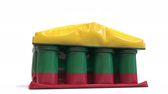 Deflating Bank or Government Building with Flag of Lithuania alt