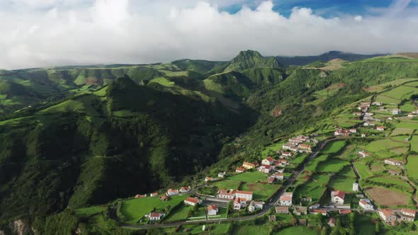 Casa Do Gato Tomas Village Located on Green Hills of Mountain on Flores Island