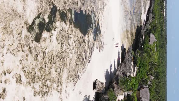 Vertical Video of the Ocean Near the Coast of Zanzibar Tanzania Aerial View