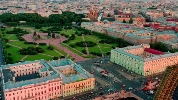 Aerial View of Memorable Places of the Field of Mars in Russia SaintPetersburg Suvorov's Square Exit