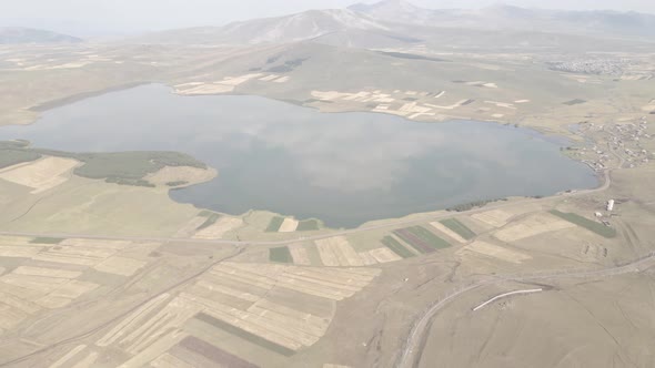 Aerial view of Lake Paravani in Samtskhe-Javakheti, Georgia