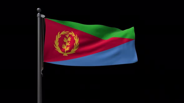 Eritrea Flag On Flagpole With Alpha Channel  K