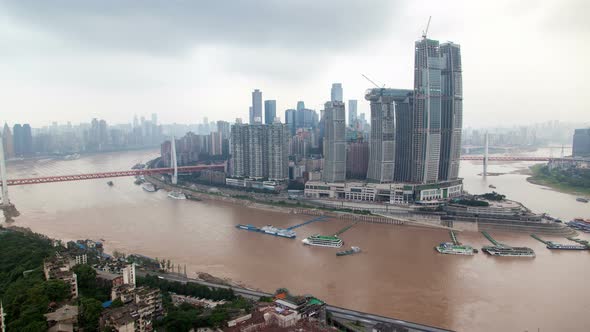 Chongqing at Yangtze and Jialing Rivers in China Timelapse