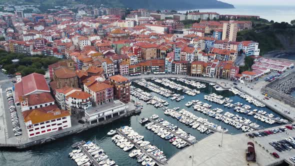 Aerial View of Bermeo Famous Fishing Town in Basque Country Spain