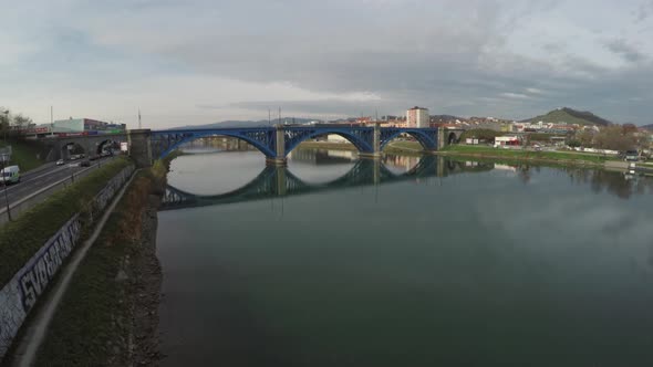 Aerial view of the railway bridge in Maribor