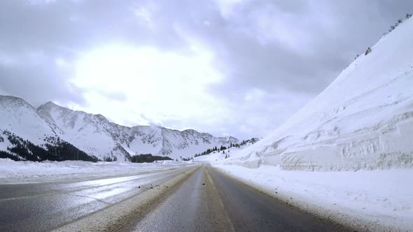 POV point of view - Driving over Loveland Pass in the winter.