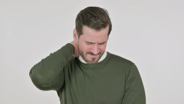 Portrait of Man Having Neck Pain White Screen