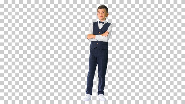 Little boy in a bow tie standing with, Alpha Channel