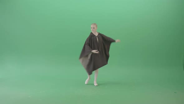 Ballet Girl Ballerina In Matle Cloak Dancing isolated On Green Screen