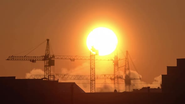 Construction Site at Orange Sunset