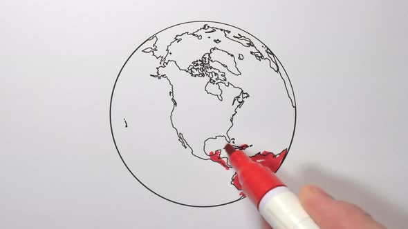 Coloring Red the Part of America on the Globe