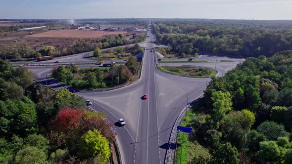 Aerial Drone View of Highway Multilevel Junction Road